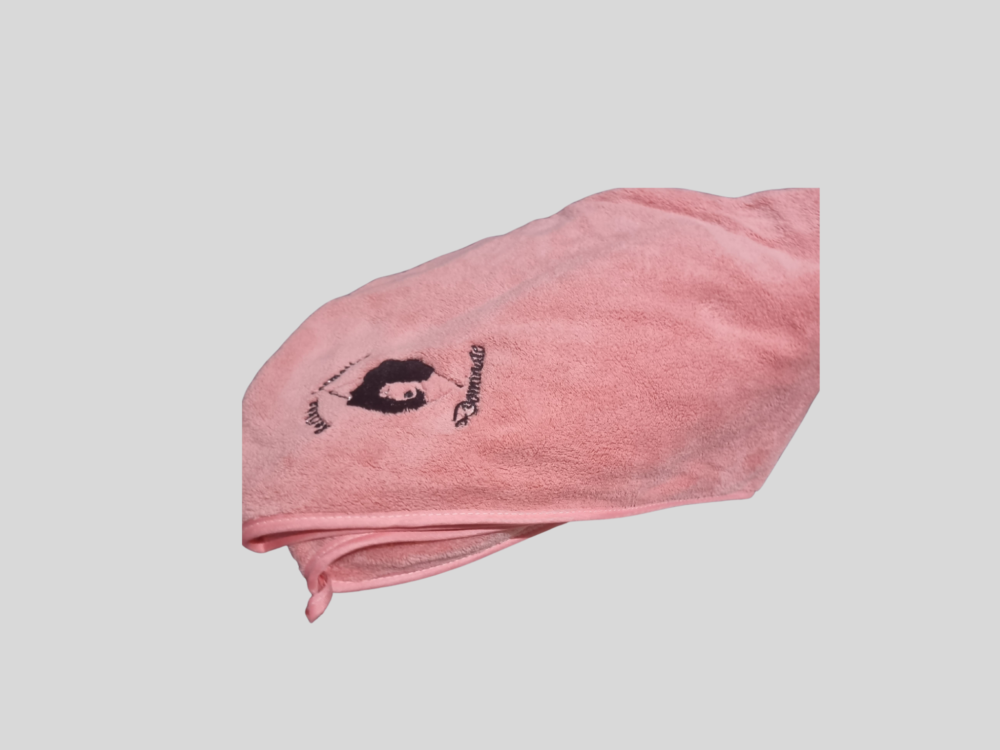 Pink Microfiber towel with hair drying hair